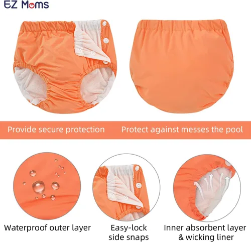 Vista 3 de EZ Moms Paquete de 2 pañales de natación reutilizables para bebés, pañales de natación suaves y sedosos, pañales de natación lavables para bebés