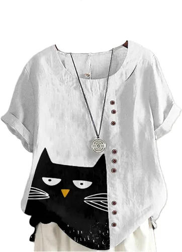 Vista 32 de domirica Flower Bird Printed Loose Boho Shirts Women Plus Size Summer Crew Neck Short Sleeve Blouses Colorido