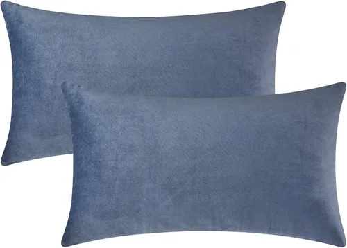 Vista 10 de Mixhug - Fundas de almohada decorativas de terciopelo, fundas de cojín para sofá y cama, juego de 2 fundas azules, 16 x 16 pulgadas