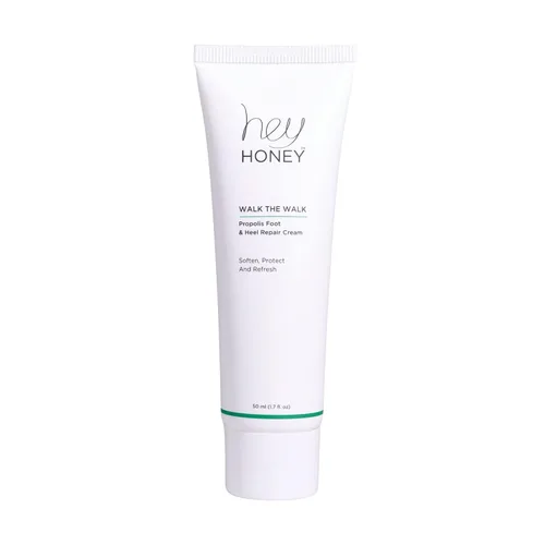 Vista 5 de Hey Honey Set de 4 piezas: Loción para el cuerpo, crema para pies Walk The Walk, crema de manos con miel, bolsa de maquillaje ecológica. Perfecto