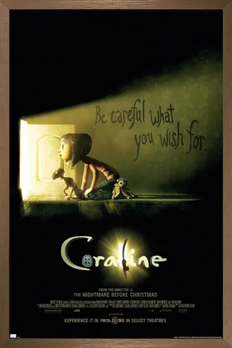 Vista 15 de Trends International Coraline - Póster de pared con texto en inglés «Be Careful» Versión enmarcada de caoba