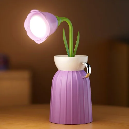 Vista 10 de Lámpara de escritorio de flores de rosas, atenuación infinita, temperatura tricromática, recargable, memoria de brillo, adornos decorativos
