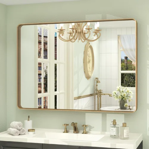Vista 121 de Paquete de 2 espejos de baño con marco de metal negro de 22 x 30 pulgadas, espejo rectangular redondeado negro mate, antioxidante, se cuelga
