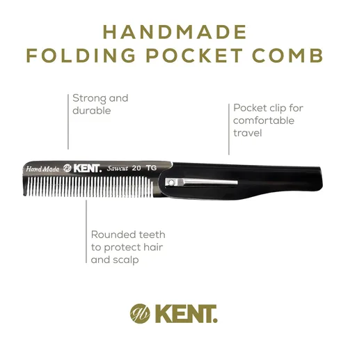 Vista 4 de Kent 20T - Peine de bolsillo plegable hecho a mano de grafito negro para hombres, peine de dientes finos para el cuidado diario del cabello, barba