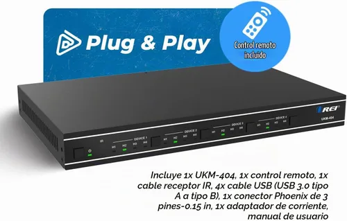 Vista 8 de OREI Interruptor de matriz USB 4x4 - USB 3.2, control remoto IR, RS-232