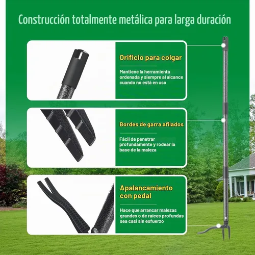 Vista 6 de Lilyvane – Extractor de malezas, desmalezador manual de pie, herramienta de jardín de servicio pesado con mango de 60 pulgadas de largo, cabeza