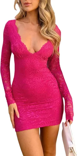 Vista 5 de Vestido sexy de manga larga para mujer, color sólido, cuello cuadrado, cintura alta, ajustado, mini vestido de fiesta con abertura lateral