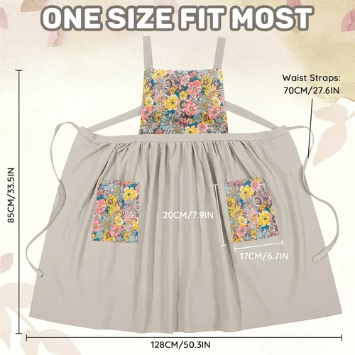 Vista 5 de Pinafore - Delantal de chef para mujer, estilo vintage, con volantes, con bolsillos y lazos largos, con espalda cruzada, bonito delantal de cocina