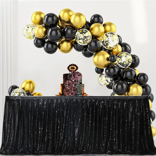 Vista 13 de PartyDelight Falda de mesa de lentejuelas doradas de 4 pies para mesa redonda/rectangular/cuadrada para fiesta de cumpleaños, boda, Navidad