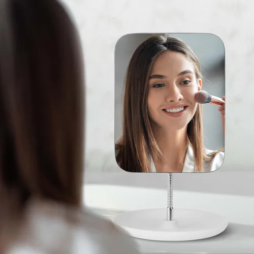 Vista 5 de LFOYOU Espejo de tocador de mesa con soporte, espejo de maquillaje para escritorio, cuello de cisne flexible ajustable, rotación de 360°, plegable