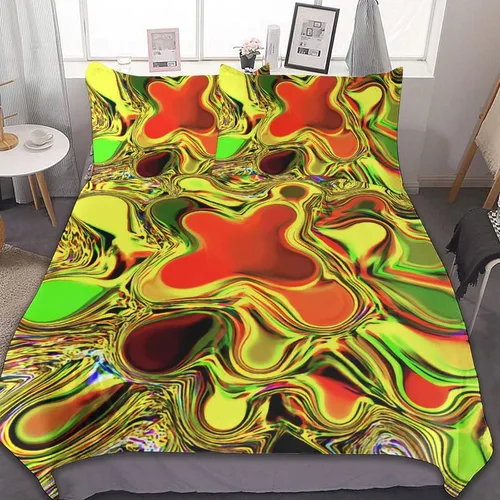Vista 17 de Juego de 3 piezas de edredón neón que brilla en la oscuridad, funda de almohada de microfibra con cremallera para cama matrimonial, Queen
