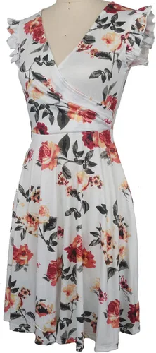 Vista 2 de oxiuly OX335 - Vestido casual de verano con cuello en V para mujer, con ribete de volantes, sin mangas, para graduación, cena, fiesta, cóctel, té