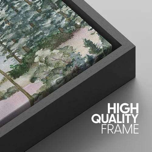 Vista 4 de SIGNWIN Lienzo enmarcado para pared, juego de arte pastel con cadena montañosa, bosque, niebla, naturaleza silvestre, ilustraciones modernas, arte