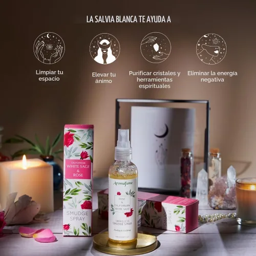 Vista 5 de Spray de manchas de salvia blanca y rosa para limpieza espiritual