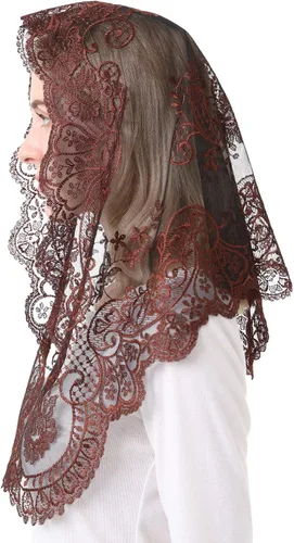Vista 5 de Cabeza de encaje de mantilla triangular que cubre velos de iglesia católica de masa