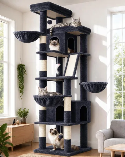 Vista 9 de Globlazer Árbol para gatos extra grande, torre de 80 pulgadas XXL de altura, árbol para gatos alto para múltiples gatos de interior, gatos adultos