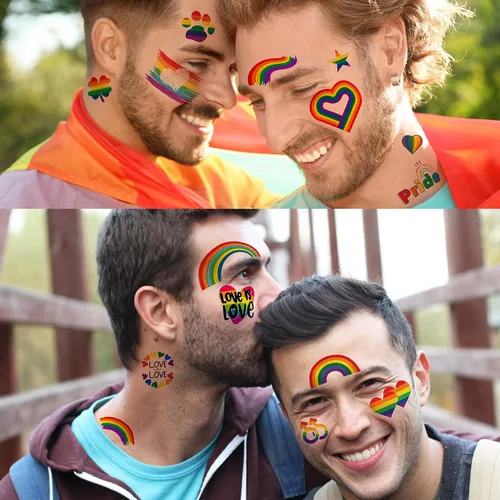 Vista 5 de Más de 132 tatuajes temporales de orgullo gay LGBT para mujeres, hombres y adultos, tatuajes temporales de arco iris temporales, calcomanías