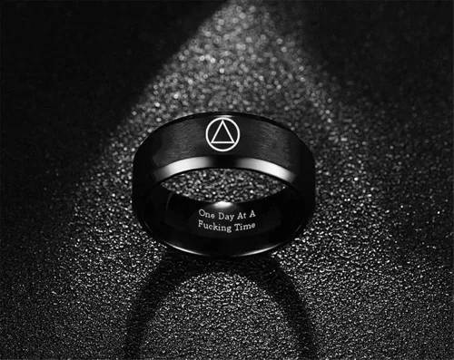 Vista 4 de One Day At A Time Sobriety Gifts - Anillo de acero inoxidable para mujeres y hombres, anillo de recuperación sobria, inspirador, alcohólicos