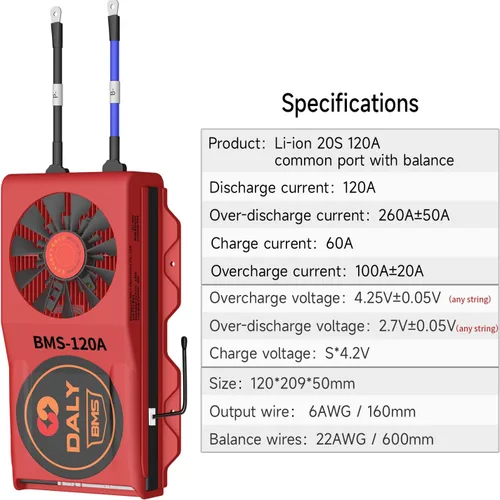 Vista 44 de DALY BMS 72V Li-ion 20S 30A Tablero de protección con cable de equilibrio de puerto común para panel solar autoconstruido, sistema de suministro