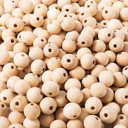 Vista 10 de 500 piezas de cuentas de madera de 8 mm, cuentas de madera natural sin pintar, cuentas de madera sueltas para manualidades, decoraciones y bricolaje