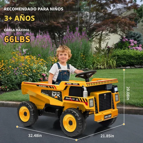 Vista 3 de Camión volquete de 12 V para niños, juguete eléctrico para niños pequeños Amarillo
