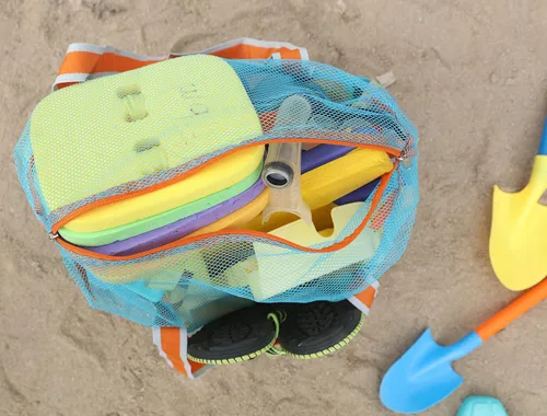 Vista 6 de LEAFOREST Bolsa de playa grande con cremallera, bolsa de malla ligera para juguetes de arena de piscina
