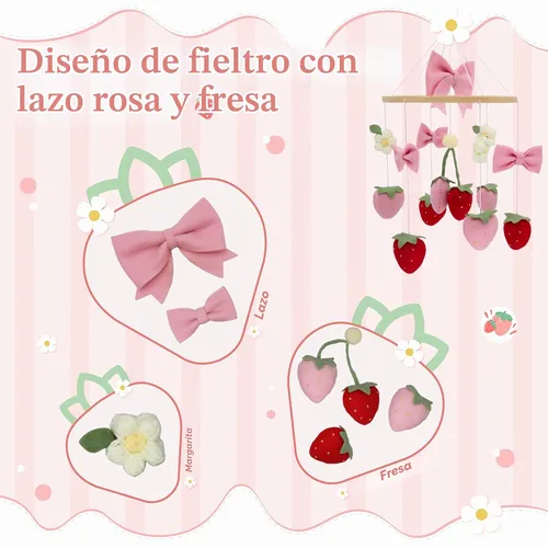 Vista 3 de Móvil de cuna de fresa para decoración de cuna de cuna para niñas Arco de fresa
