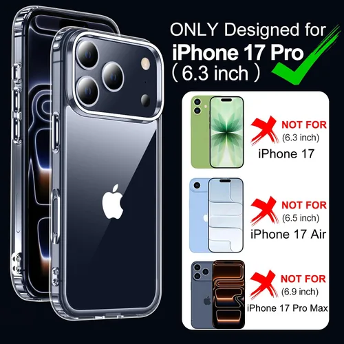 Vista 2 de MOZOTER Funda transparente para iPhone 17 Pro, antiamarilleo, antideslizante, a prueba de golpes, delgada y bonita funda para iPhone 17 Pro de 6.3
