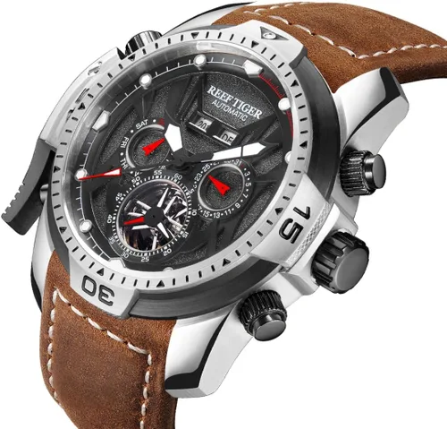 Vista 3 de REEF TIGER RGA3532 - Relojes deportivos para hombre, de acero inoxidable, con correa de cuero