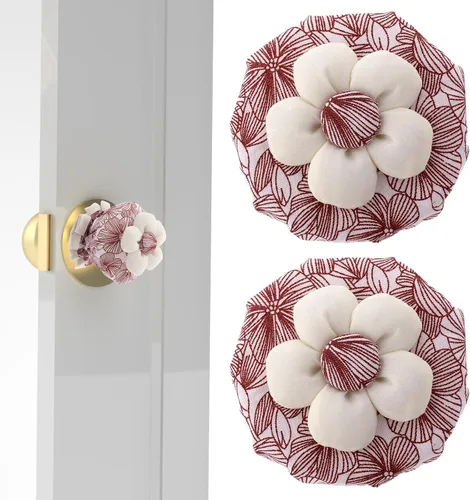 Vista 8 de TIESOME 2 PCS Fundas de Algodón para Pomos de Puerta con Diseño Floral, Funda Protectora de Pomo de Puerta Protectores de Pared Reutilizables