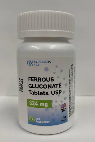 Vista 2 de Puregen Labs Gluconato Ferroso 324 mg [Alta Potencia] Suplemento de Hierro, Suave para el Estómago - 100 Tabletas