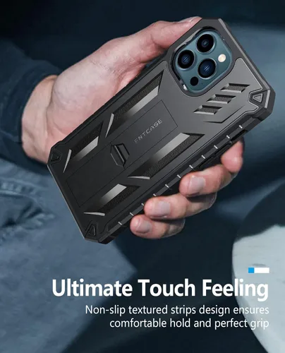 Vista 7 de FNTCASE Funda para iPhone 12 Pro-Max: con [protector de pantalla y soporte integrados] [protección contra caídas de grado militar] Funda protectora