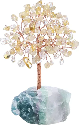 Vista 10 de Jovivi Árbol de cristal natural de 7 chakras, cristales curativos crudos, base de fluorita, árbol de dinero bonsái para el hogar, oficina