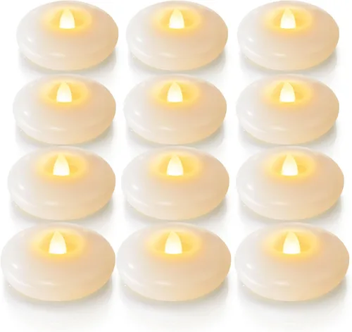 Vista 10 de Homemory Paquete de 6 velas flotantes LED sin llama de 3", 200 horas de duración con pilas, luces de té parpadeantes impermeables para jarrones