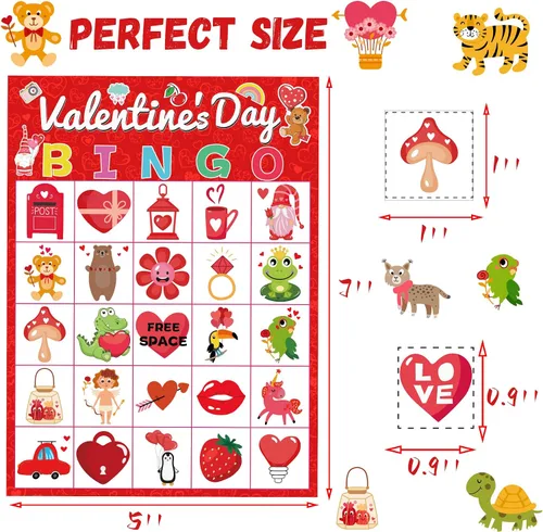 Vista 2 de WEIEN Bingo para el día de San Valentín para niños, adultos, 24 jugadores para grupos grandes de clase familia/escuela, fiesta, golosinas, aula