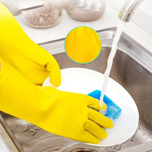 Vista 6 de 3 pares de guantes de goma para limpieza, reutilizables, antideslizantes, impermeables, para el hogar, baño, cocina