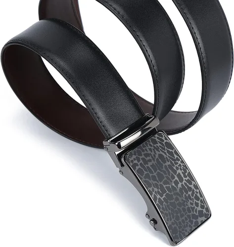 Vista 5 de iCuviy Cinturones de vestir de cuero genuino con trinquete deslizante para hombres, adecuados para el trabajo, negocios, cinturón de hebilla