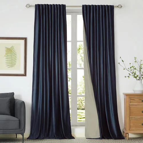 Vista 33 de Cortinas opacas de terciopelo de felpa negras de 63 pulgadas de largo para dormitorio, juego de 2 paneles de forro con bolsillo para barra, pestaña
