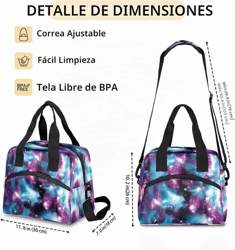 Vista 4 de Pardick Bolsa de almuerzo aislada con diseño de galaxia colorida para mujeres y hombres y adultos, con purpurina, grande, hielera, térmica A01
