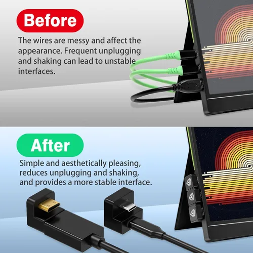 Vista 3 de AGVEE Adaptador Angular de 180 Grados USB-C a USB-C y Convertidor Mini HDMI a HDMI en Forma de U con Lado Largo Hacia Adentro, HDMI 2.0 4k@60HZ