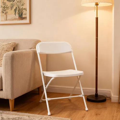 Vista 9 de White Folding Chair, Portable Plastic Folding Chairs for Indoor Outdoor, Stackable Commercial Seat with Steel Frame 350lb.Capacity for Party Events