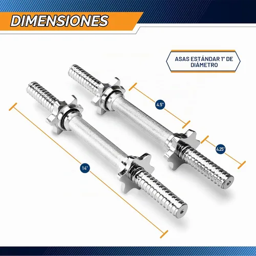 Vista 2 de Marcy Manijas ajustables de 14 pulgadas con rosca cromada para placas de peso estándar con centro de 1 pulgada de diámetro TDH-14.1