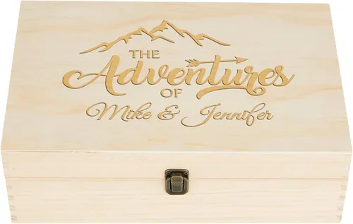 Vista 9 de Caja de Recuerdos de Madera Personalizada con Grabado Personalizado Caja de Memoria de Aventura para Parejas Recuerdos de Viaje Fotos Cartas - Cajas
