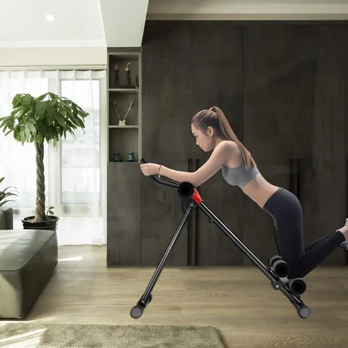 Vista 9 de Máquina de rodillos abdominales ajustables, máquina de rodillo de doble pista para gimnasio en casa, máquina de entrenamiento de cintura plegable