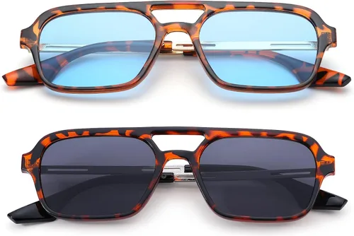 Vista 3 de COASION Lentes de sol planos estilo aviador vintage de los años 70 para mujeres y hombres, diseño cuadrado de metal con protección UV400