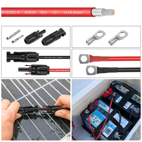Vista 4 de Cable de extensión fotovoltaico de cobre estañado 8AWG (10 mm²), cable de conexión de panel solar para caravanas al aire libre, lancha automotriz