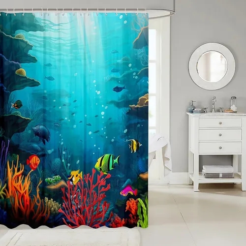Vista 12 de Cortina de ducha de baño de mármol, cortina de ducha de tela gris y blanca con ganchos, arte único estampado de teñido anudado 3D, accesorios