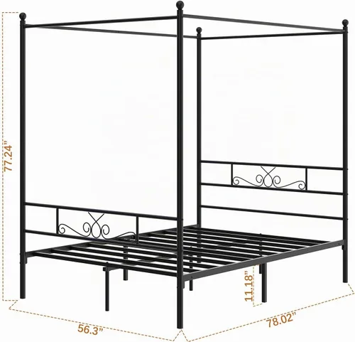 Vista 2 de Weehom Marco de cama de plataforma de metal completo con cabecero, color Negro