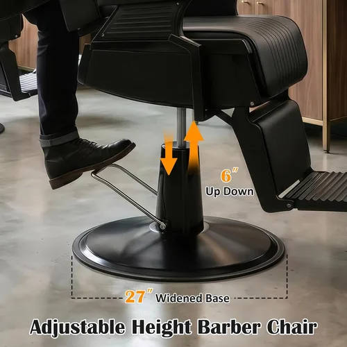 Vista 6 de Hydraulic Barber Chair All Black, 550LBS Heavy Duty Barbershop Chair, Adjustable Reclining Salon Chair, Professional Hair Stylist Chair for