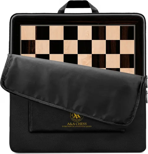 Vista 20 de A&A Tablero de ajedrez profesional de madera de 17.25 pulgadas con bolsa de almacenamiento, madera de ébano e incrustaciones de arce, cuadrados